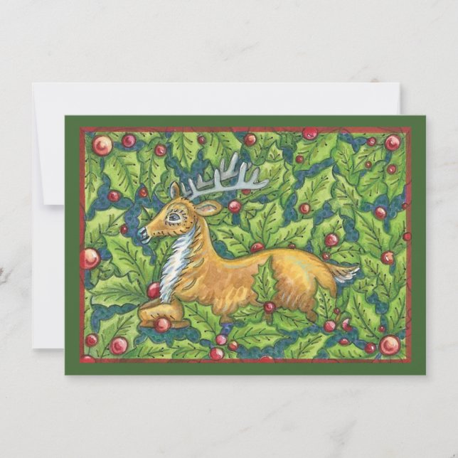 Kute julrenar i Forest med Holly Inbjudningar (Framsida)