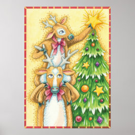 Kute julrenar med Julgran Star Poster