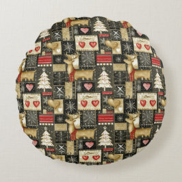 Kute Julrenar mönster Rund Kudde