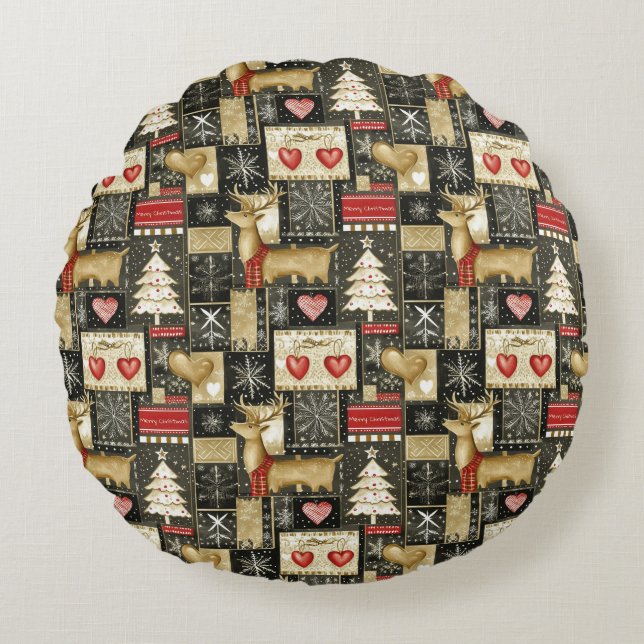 Kute Julrenar mönster Rund Kudde (Framsidan)