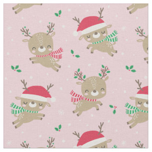 Kute julrenar Santa Hats på rosa Tyg