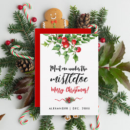 Kute Julrött och Grönt Mistletoe Watercolor Julkort