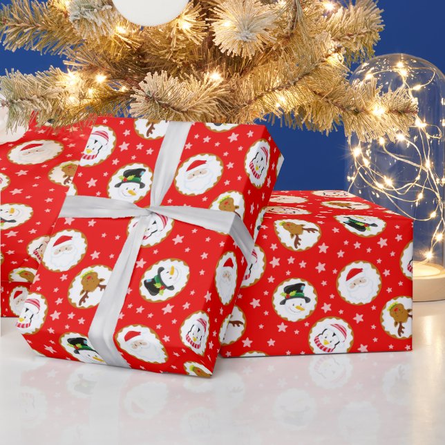 Kute Jultecknen Mönster på Red Presentpapper (Helgdagar)
