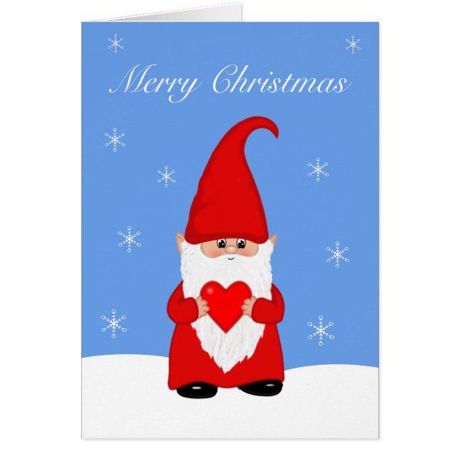 Kute jultomte med hjärta hälsningskort (Framsidan)