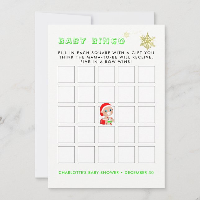 Kute jultomten Baby Baby Shower Bingo Game Inbjudningar (Framsida)