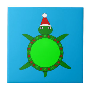 Kute Julturtle med Snäckan Flowery Kakelplatta