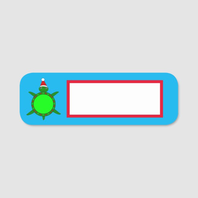 Kute Julturtle med Snäckan Flowery Namnbricka (Framsida)