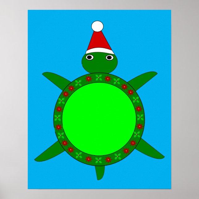 Kute Julturtle med Snäckan Flowery Poster (Framsidan)