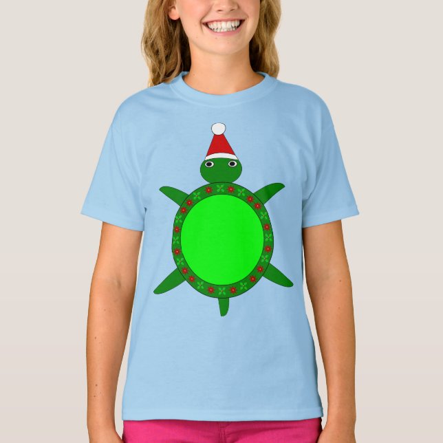 Kute Julturtle med Snäckan Flowery T Shirt (Framsida)