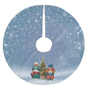 Kute Julvalp och kattunge Julgransmatta Borstad Polyester