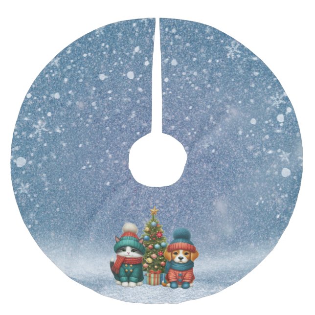 Kute Julvalp och kattunge Julgransmatta Borstad Polyester (Framsidan)