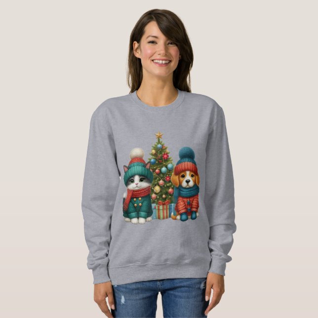 Kute Julvalp och kattunge T Shirt (Hel framsida)