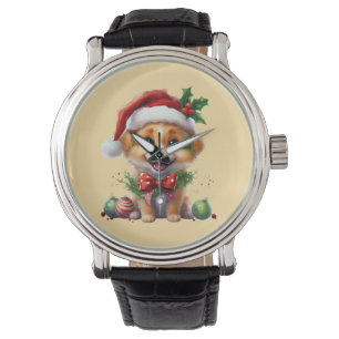 Kute Julvalpen med Santa Hat och Bow Armbandsur