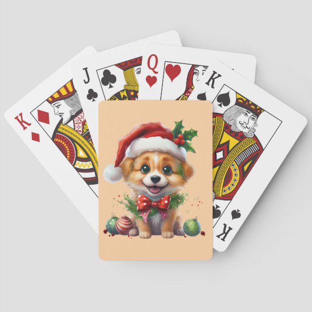Kute Julvalpen med Santa Hat och Bow Casinokort (Baksidan)