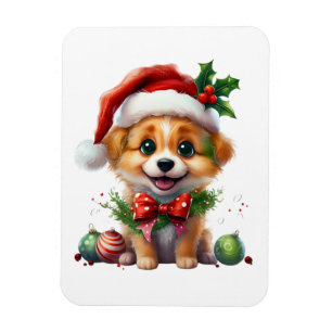 Kute Julvalpen med Santa Hat och Bow Magnet