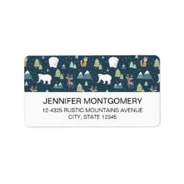 Kute Julvinter Djur Rustic Mönster Adressetikett