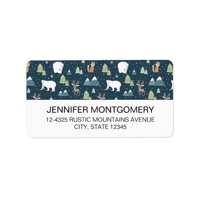Kute Julvinter Djur Rustic Mönster Adressetikett (Framsidan)
