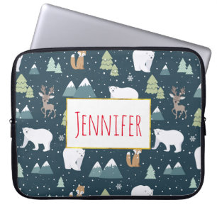 Kute Julvinter Djur Rustic Mönster Laptop Fodral