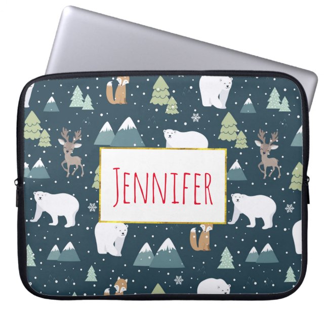 Kute Julvinter Djur Rustic Mönster Laptop Fodral (Framsidan)