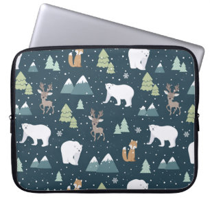 Kute Julvinter Djur Rustic Mönster Laptop Fodral
