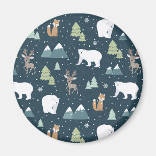Kute Julvinter Djur Rustic Mönster Magnet