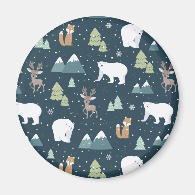 Kute Julvinter Djur Rustic Mönster Magnet (Framsidan)
