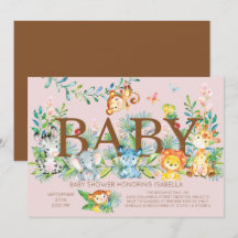 Kute Jungle Animals Girls Babyduschinbjudan