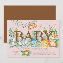 Kute Jungle Animals Girls Babyduschinbjudan Inbjudningar