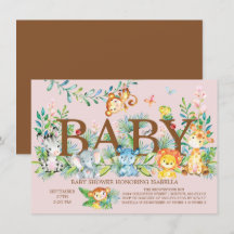 Kute Jungle Animals Girls Babyduschinbjudan