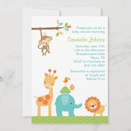 Kute Jungle Safari Animals Baby Shower-inbjudan Inbjudningar