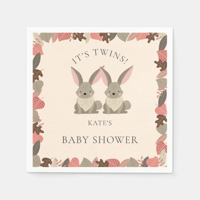 Kute Kanin Twillingar Woodland Animals Baby Shower Pappersservett (Framsidan)