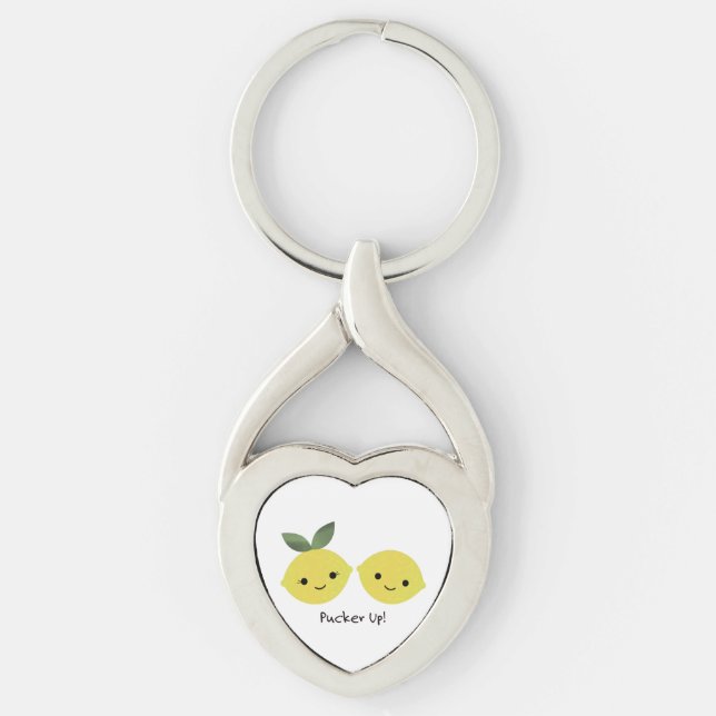 Kute Kawaii Lemons Twisted Heart Silverfärgad Nyckelring (Framsidan)