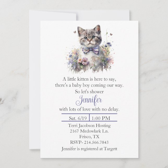 Kute Kitten Boys Baby Shower-inbjudan Inbjudningar (Framsida)