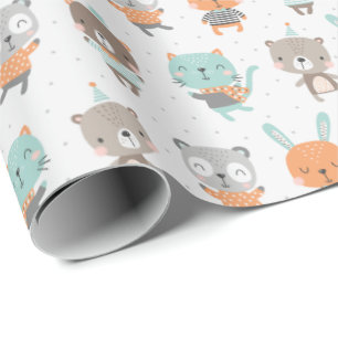 Kute könsneutrala djur i mjuka färg presentpapper