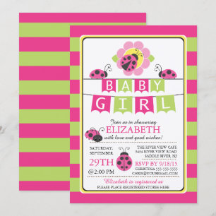 Kute Ladybug Girls Baby Shower-inbjudan Inbjudningar