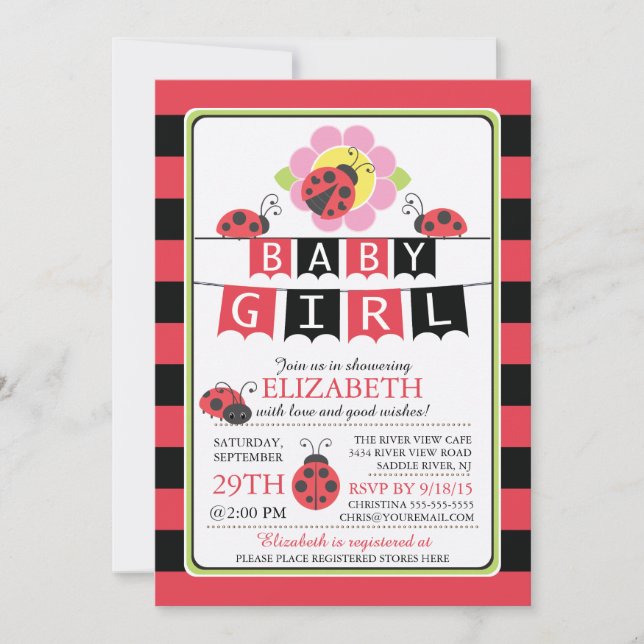 Kute Ladybug Girls Baby Shower-inbjudan Inbjudningar (Framsida)