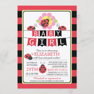 Kute Ladybug Girls Baby Shower-inbjudan Inbjudningar