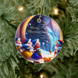 Kute lilla dvärgar väntar sig jul Kväll Julgransprydnad Keramik