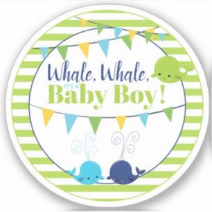 Kute Lime Green Whale Baby Shower för Pojke Klistermärken