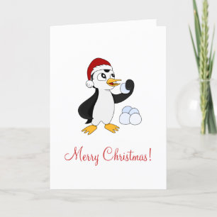 Kute liten julpenguin med snöboll helgkort