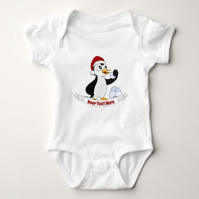 Kute liten julpenguin med snöbollen Baby T Shirt (Framsida)