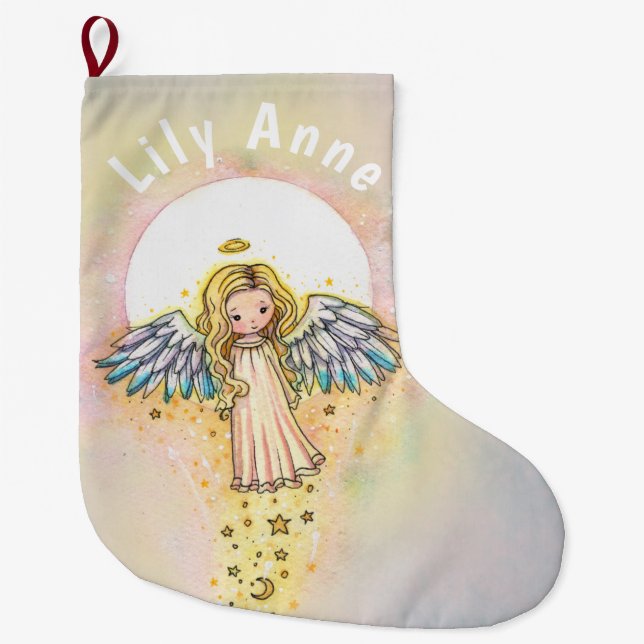 Kute Little Angel och Måne-julklapp Stor Julstrumpa (Framsidan)