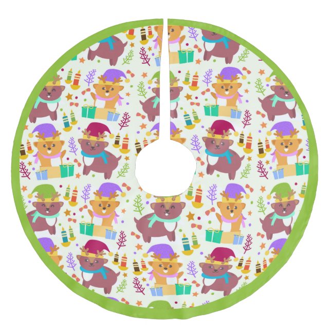 Kute Little Animals, jul, Mönster Barn Julgransmatta Borstad Polyester (Framsidan)