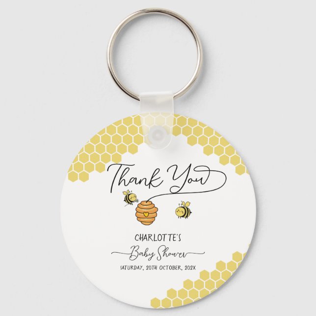 Kute Little Bees Honeycomb Baby Shower Keychain Nyckelring (Framsida)