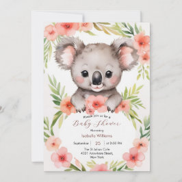 Kute Little Blommigt Koala Baby Shower Inbjudningar