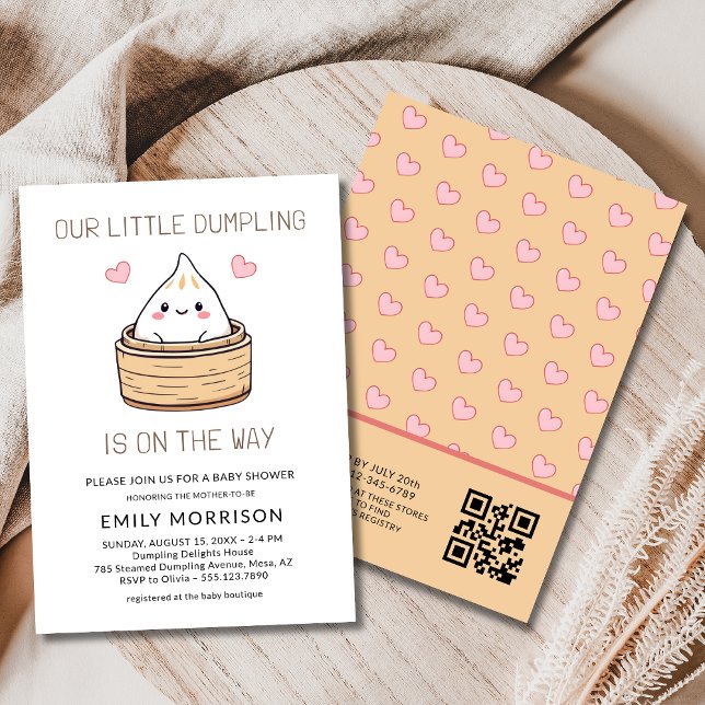 Kute Little Dumpling QR Code Baby Shower Inbjudningar (Skapare uppladdad)