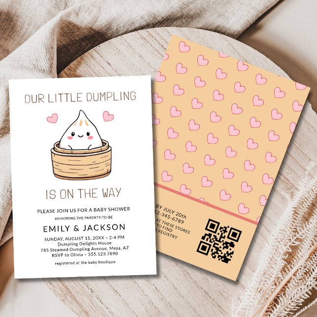 Kute Little Dumpling QR Code Baby Shower Inbjudningar (Skapare uppladdad)