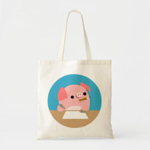 Kute Little Tecknad Gris "Writer's Block" Bag Tygkasse
