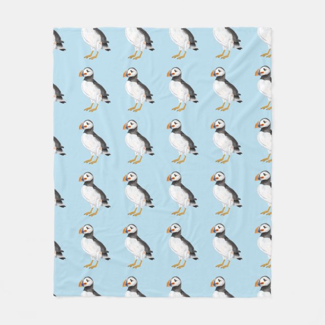 Kute, målad puffin fleecefilt (Framsidan)