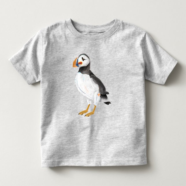 Kute, målad puffin t shirt (Framsida)
